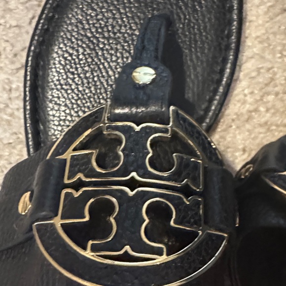 Tory Burch Black Slides with Gold Emblem - Picture 4 of 4